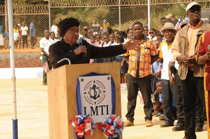 President Sirleaf addresses the inaugural event at the LMTI